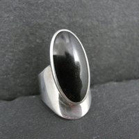 Vintage Sterling Silver Onyx Ring Size 5 Modernist
