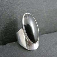 Vintage Sterling Silver Onyx Ring Size 5 Modernist