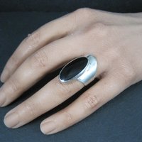 Vintage Sterling Silver Onyx Ring Size 5 Modernist