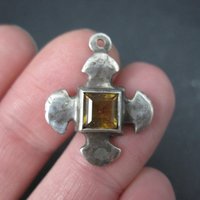 Vintage Sterling Silver Topaz Maltese Cross Charm