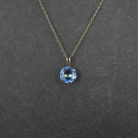 14K Blue Tourmaline Solitaire Pendant Necklace 2003 Vintage
