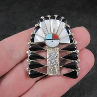 Southwestern Inlay Sunface Headdress Pendant Brooch