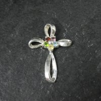 Simple Sterling Gemstone Cross Pendant Estate Silver