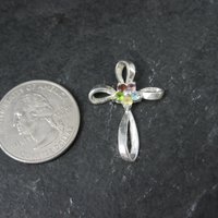 Simple Sterling Gemstone Cross Pendant Estate Silver