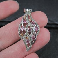 Estate Sterling Champagne Orange and Pink Cz Pendant