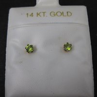 Vintage 3mm Yellow Green Cz Stud Earrings 14K Gold Filled New Old Stock