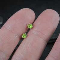 Vintage 3mm Yellow Green Cz Stud Earrings 14K Gold Filled New Old Stock