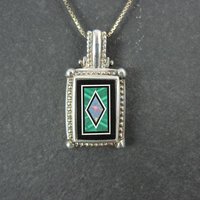 Sterling Silver Opal Malachite Inlay Pendant Necklace