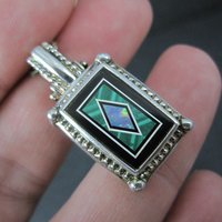 Sterling Silver Opal Malachite Inlay Pendant Necklace