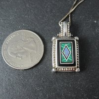 Sterling Silver Opal Malachite Inlay Pendant Necklace