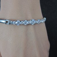 Sterling Silver Cubic Zirconia Bangle Bracelet 7 Inches