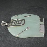 Huge Sterling Silver Jade Elephant Pendant