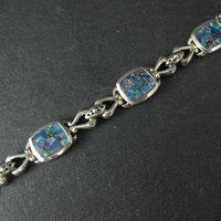 Sterling Silver Mosaic Opal Inlay Bracelet 7.25 Inches
