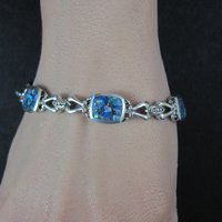 Sterling Silver Mosaic Opal Inlay Bracelet 7.25 Inches