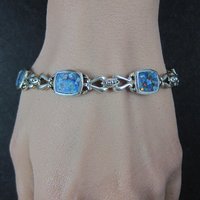 Sterling Silver Mosaic Opal Inlay Bracelet 7.25 Inches