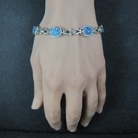 Sterling Silver Mosaic Opal Inlay Bracelet 7.25 Inches