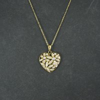 Estate Vermeil Sterling Flower Heart Pendant Necklace