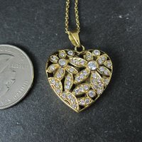 Estate Vermeil Sterling Flower Heart Pendant Necklace