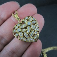 Estate Vermeil Sterling Flower Heart Pendant Necklace
