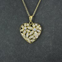 Estate Vermeil Sterling Flower Heart Pendant Necklace