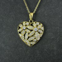 Estate Vermeil Sterling Flower Heart Pendant Necklace