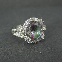Estate Sterling Silver Mystic Topaz Cz Ring Size 7