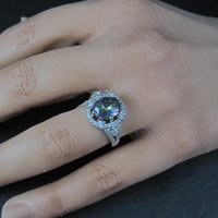 Estate Sterling Silver Mystic Topaz Cz Ring Size 7