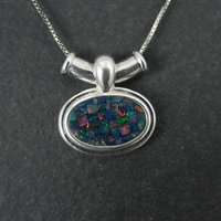 Sterling Mosaic Opal Inlay Pendant Necklace