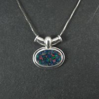 Sterling Mosaic Opal Inlay Pendant Necklace