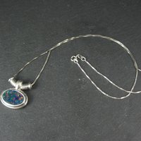 Sterling Mosaic Opal Inlay Pendant Necklace