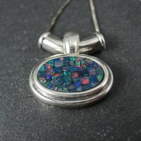 Sterling Mosaic Opal Inlay Pendant Necklace