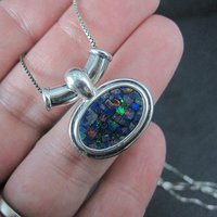 Sterling Mosaic Opal Inlay Pendant Necklace