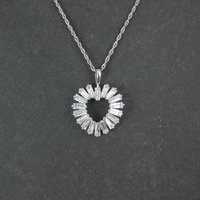 Sterling Silver Baguette Cz Heart Pendant Necklace Ross Simons