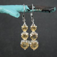 Sterling Silver Citrine Heart Earrings Lever Back by Chuck Clemency Estate Jewelry