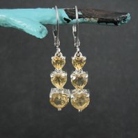 Sterling Silver Citrine Heart Earrings Lever Back by Chuck Clemency Estate Jewelry