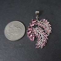 Estate Sterling Silver Pink Ice Cubic Zirconia Leaf Pendant