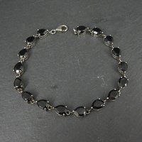 Faceted Pear Cut Black Tourmaline Bracelet Sterling Silver 8.25 Inches