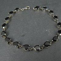Faceted Pear Cut Black Tourmaline Bracelet Sterling Silver 8.25 Inches