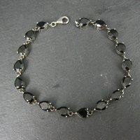 Faceted Pear Cut Black Tourmaline Bracelet Sterling Silver 8.25 Inches