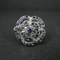 Purple Cubic Zirconia Flower Ring Size 6 Sterling Silver