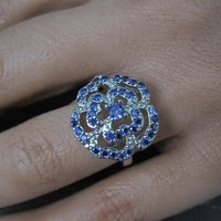 Purple Cubic Zirconia Flower Ring Size 6 Sterling Silver