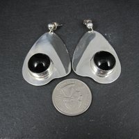 Large Sterling Silver Onyx Earrings Modernist M Kaye