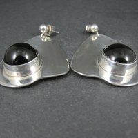 Large Sterling Silver Onyx Earrings Modernist M Kaye