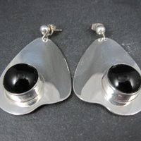Large Sterling Silver Onyx Earrings Modernist M Kaye