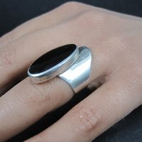 Vintage Sterling Silver Onyx Ring Size 5 Modernist