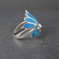 Sterling Silver Turquoise Indian Chief Turquoise Headdress Ring Size 7.5