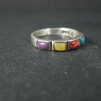 Southwestern Style Gemstone Band Ring Sterling Silver Size 9