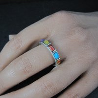 Southwestern Style Gemstone Band Ring Sterling Silver Size 9