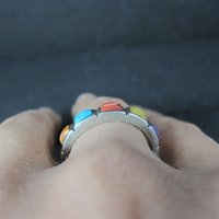 Southwestern Style Gemstone Band Ring Sterling Silver Size 9