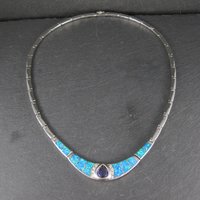 Estate Sterling Opal Inlay Amethyst Necklace
